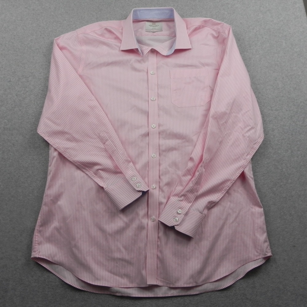 Hawes & Curtis Dress Shirt Mens 18 38 Classic Fit Pink Stripe Non-Iron Cotton